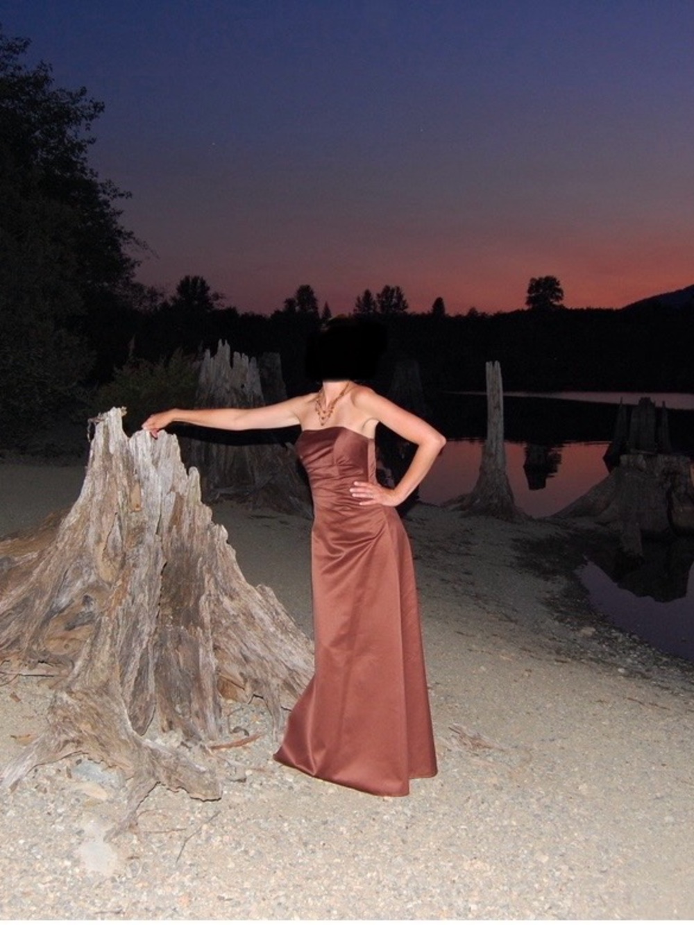 JS Boutique Strapless Satin Gown in Copper